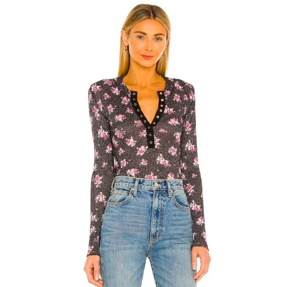 Free People Tops - Free People Intimately FP One of the Girls Printed Henley in Black Combo Size XL